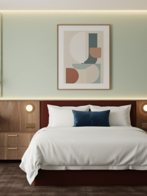 Walnut headboard with lights